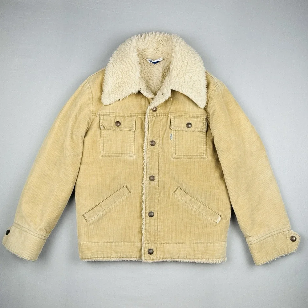 Vintage 70s Levi's Sherpa Lined Corduroy Trucker Jacket Kids Size 14 USA Made